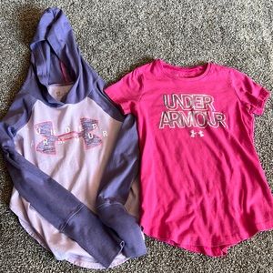 2 pc girls under armour shirts youth small- hoodie